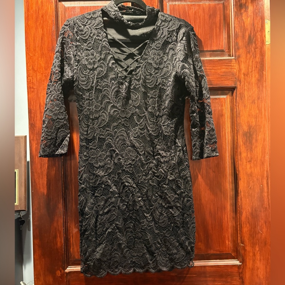 Ambiance Black Lace Long Sleeve Dress